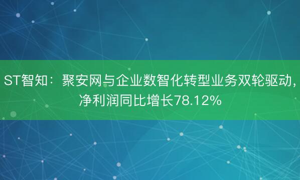 ST智知：聚安网与企业数智化转型业务双轮驱动，净利润同比增长78.12%