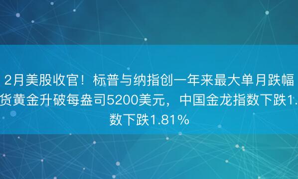 2月美股收官！标普与纳指创一年来最大单月跌幅，现货黄金升破每盎司5200美元，中国金龙指数下跌1.81%