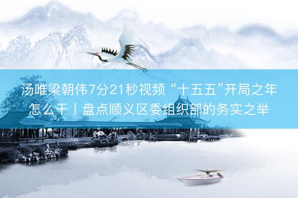 汤唯梁朝伟7分21秒视频 “十五五”开局之年怎么干丨盘点顺义区委组织部的务实之举