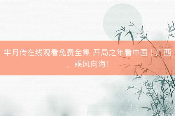 芈月传在线观看免费全集 开局之年看中国丨广西,乘风向海!