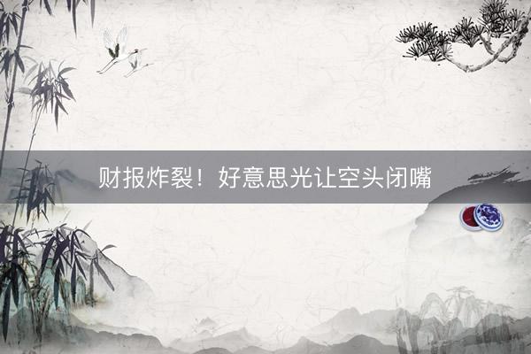 财报炸裂！好意思光让空头闭嘴